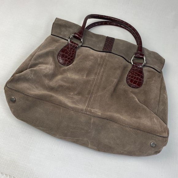 NIQUEA.D Gray SUEDE HOBO BAG! Large Brown Alligator Leather Purse MADE in ITALY - Picture 10 of 16